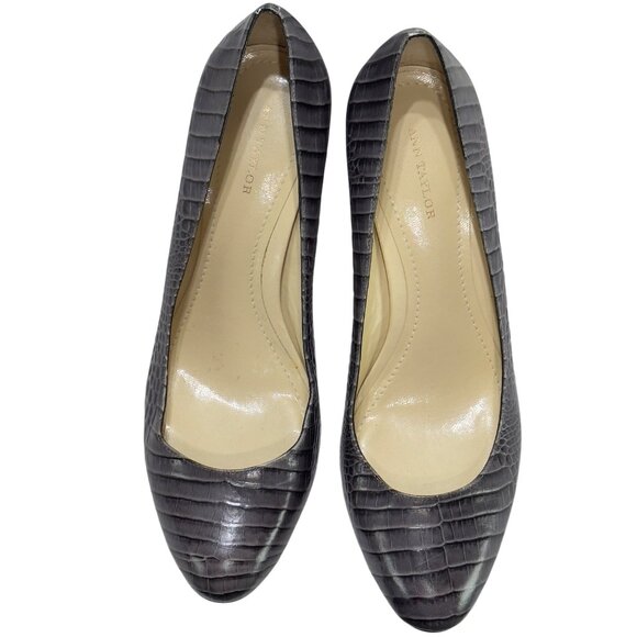 ANN TAYLOR Heels Gray Croc Embossed Leather Womens Size 9M  Shoes - Picture 10 of 11